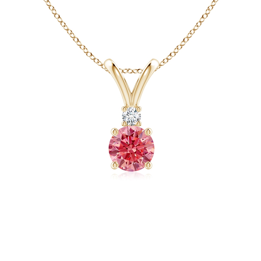 5mm Labgrown Round Lab-Grown Fancy Intense Pink Diamond V-Bale Pendant in Yellow Gold