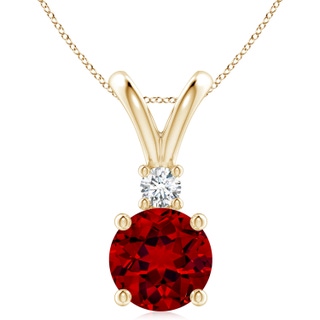 10mm Labgrown Lab-Grown Round Ruby Solitaire V-Bale Pendant with Lab Diamond in 9K Yellow Gold