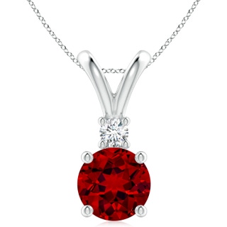 10mm Labgrown Lab-Grown Round Ruby Solitaire V-Bale Pendant with Lab Diamond in P950 Platinum