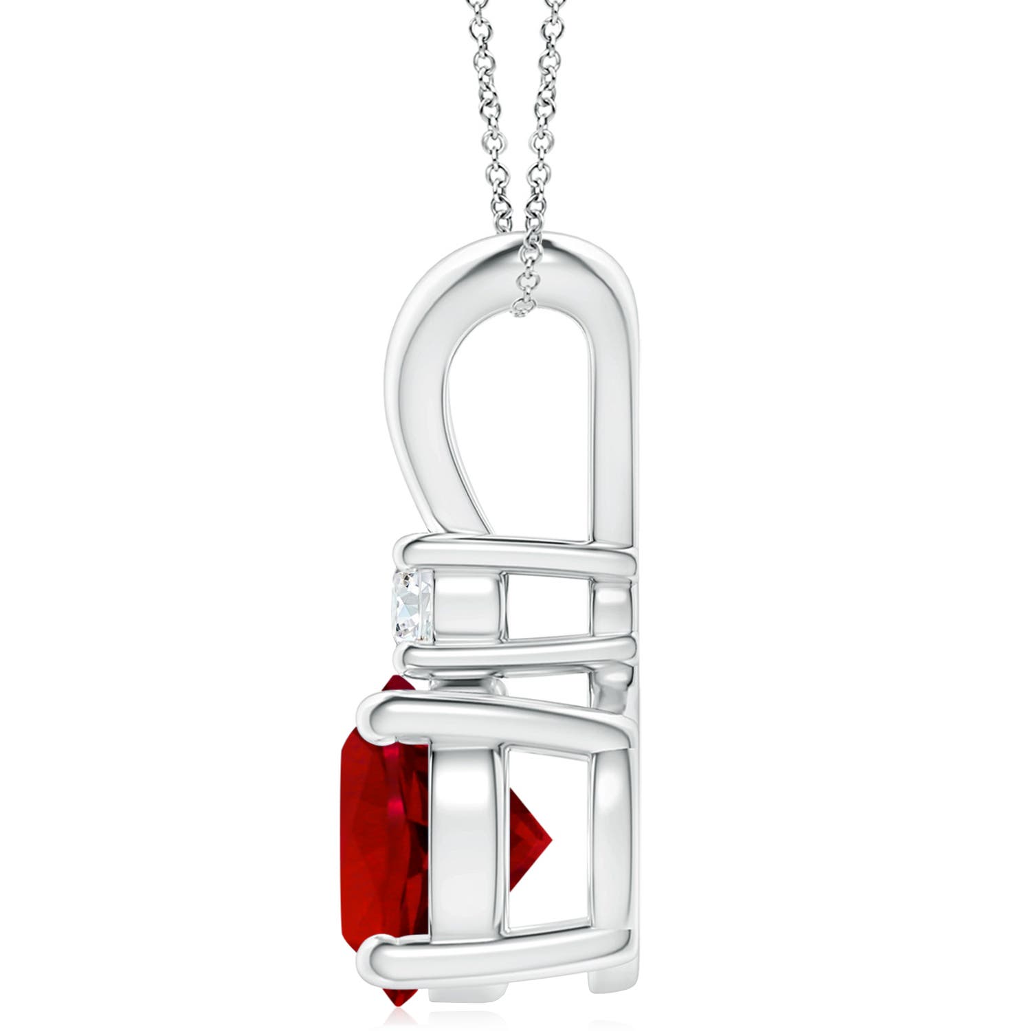 10mm Labgrown Lab-Grown Round Ruby Solitaire V-Bale Pendant with Lab Diamond in P950 Platinum