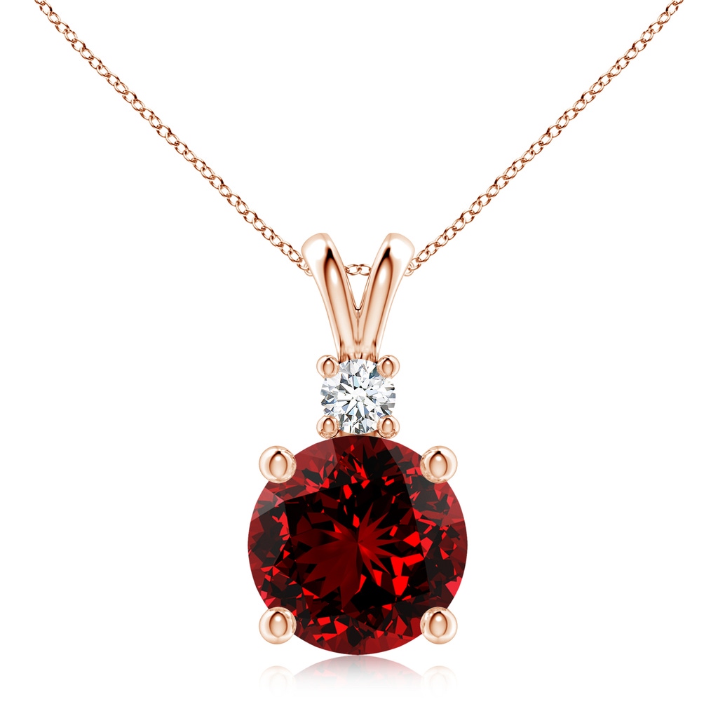 10mm Labgrown Lab-Grown Round Ruby Solitaire V-Bale Pendant with Diamond in Rose Gold