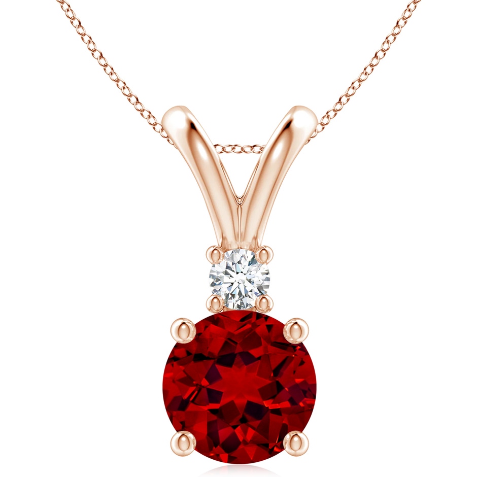 10mm Labgrown Lab-Grown Round Ruby Solitaire V-Bale Pendant with Lab Diamond in Rose Gold 