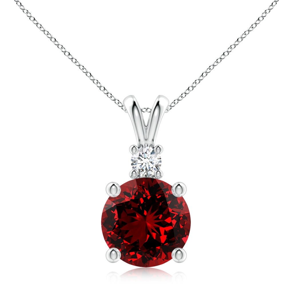 10mm Labgrown Lab-Grown Round Ruby Solitaire V-Bale Pendant with Diamond in S999 Silver