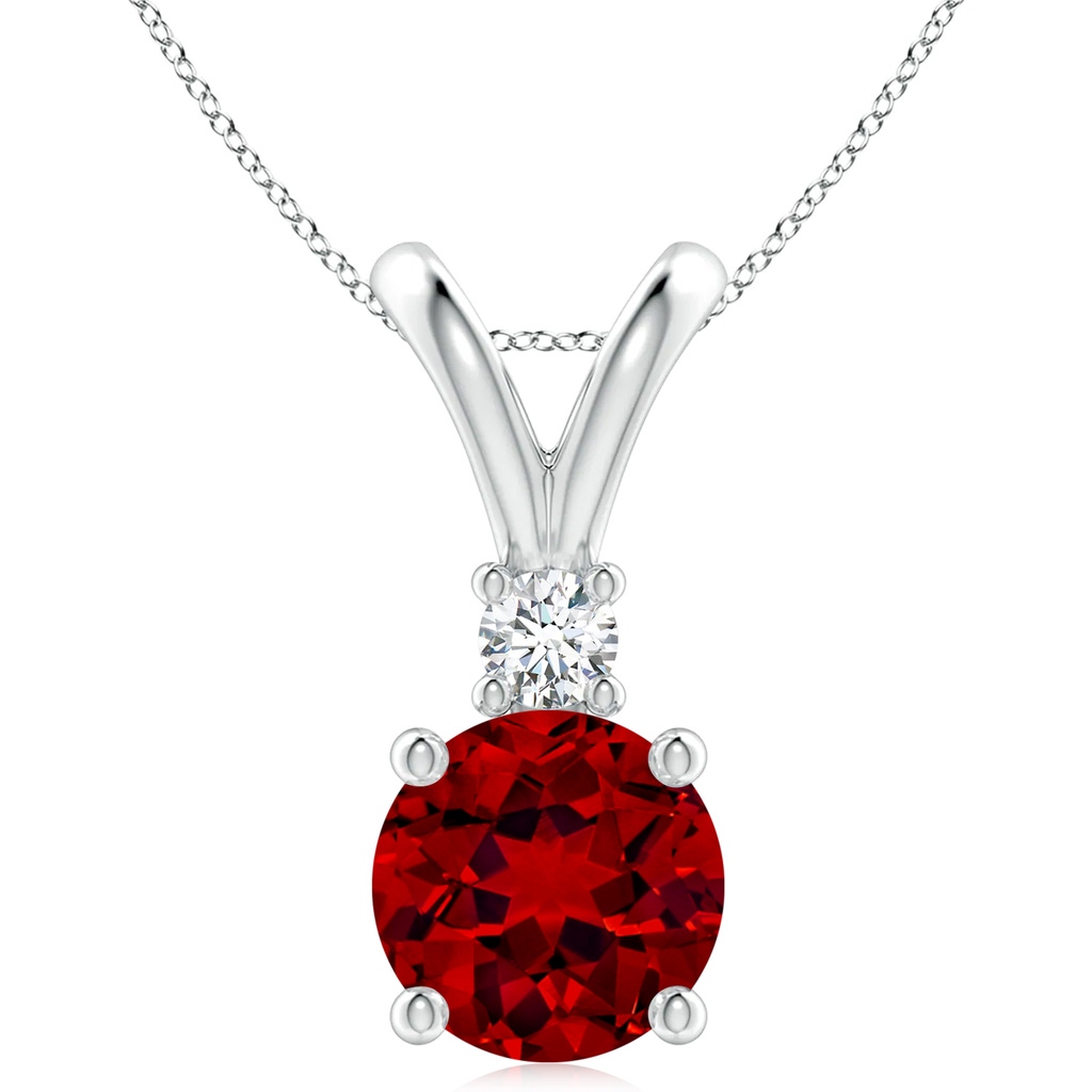 10mm Labgrown Lab-Grown Round Ruby Solitaire V-Bale Pendant with Lab Diamond in S999 Silver