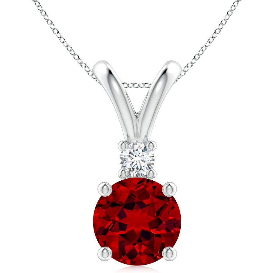 10mm Labgrown Lab-Grown Round Ruby Solitaire V-Bale Pendant with Lab Diamond in White Gold 