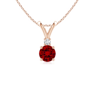 5mm Labgrown Lab-Grown Round Ruby Solitaire V-Bale Pendant with Lab Diamond in 9K Rose Gold