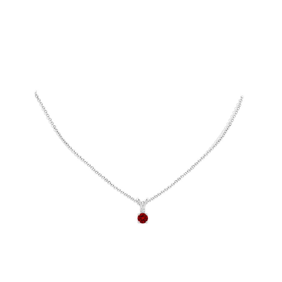 5mm Labgrown Lab-Grown Round Ruby Solitaire V-Bale Pendant with Lab Diamond in S999 Silver pen
