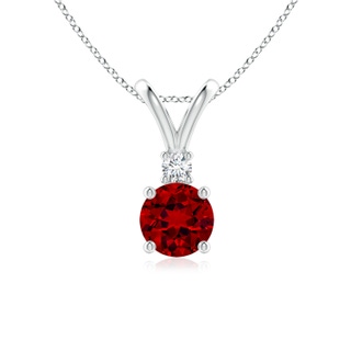 6mm Labgrown Lab-Grown Round Ruby Solitaire V-Bale Pendant with Lab Diamond in P950 Platinum