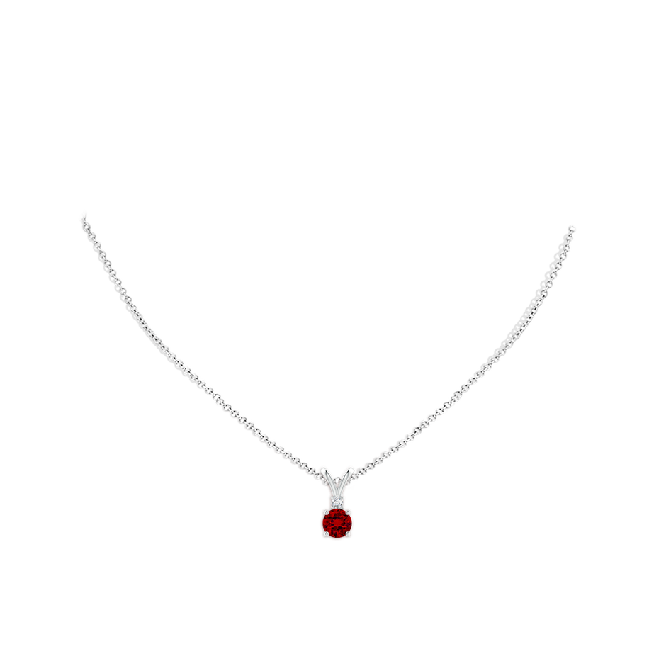 6mm Labgrown Lab-Grown Round Ruby Solitaire V-Bale Pendant with Lab Diamond in S999 Silver pen