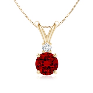 7mm Labgrown Lab-Grown Round Ruby Solitaire V-Bale Pendant with Lab Diamond in 9K Yellow Gold