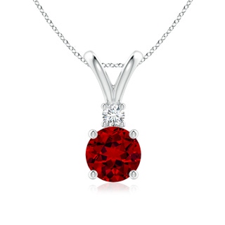 7mm Labgrown Lab-Grown Round Ruby Solitaire V-Bale Pendant with Lab Diamond in P950 Platinum