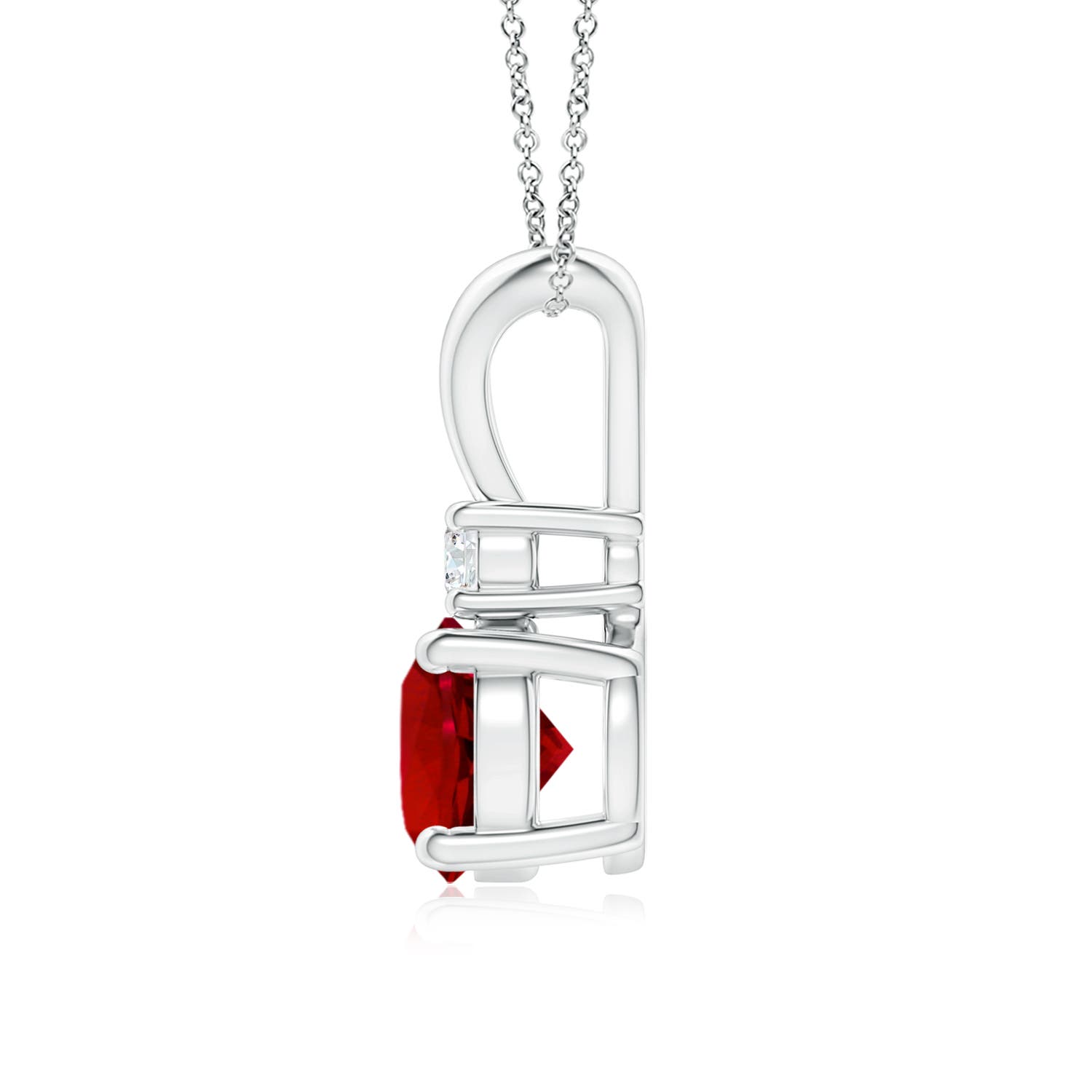 7mm Labgrown Lab-Grown Round Ruby Solitaire V-Bale Pendant with Lab Diamond in P950 Platinum