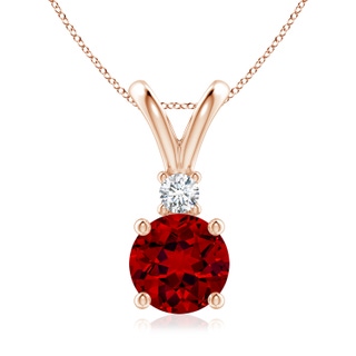 8mm Labgrown Lab-Grown Round Ruby Solitaire V-Bale Pendant with Lab Diamond in 10K Rose Gold