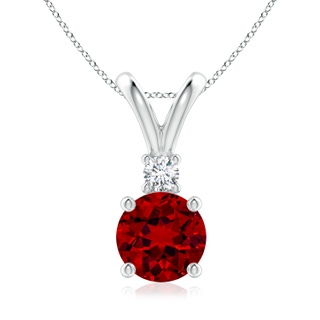 8mm Labgrown Lab-Grown Round Ruby Solitaire V-Bale Pendant with Lab Diamond in S999 Silver