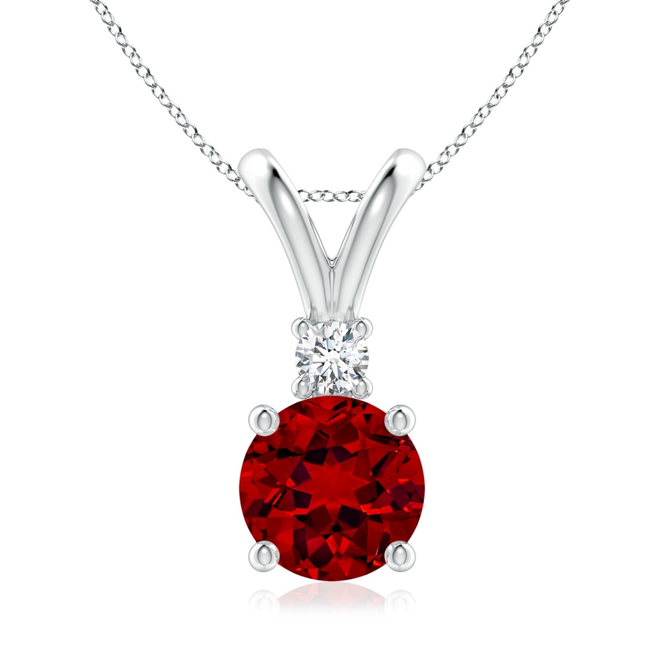 8mm Labgrown Lab-Grown Round Ruby Solitaire V-Bale Pendant with Lab Diamond in S999 Silver 