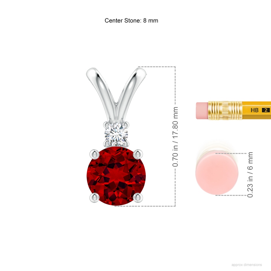 8mm Labgrown Lab-Grown Round Ruby Solitaire V-Bale Pendant with Lab Diamond in S999 Silver ruler