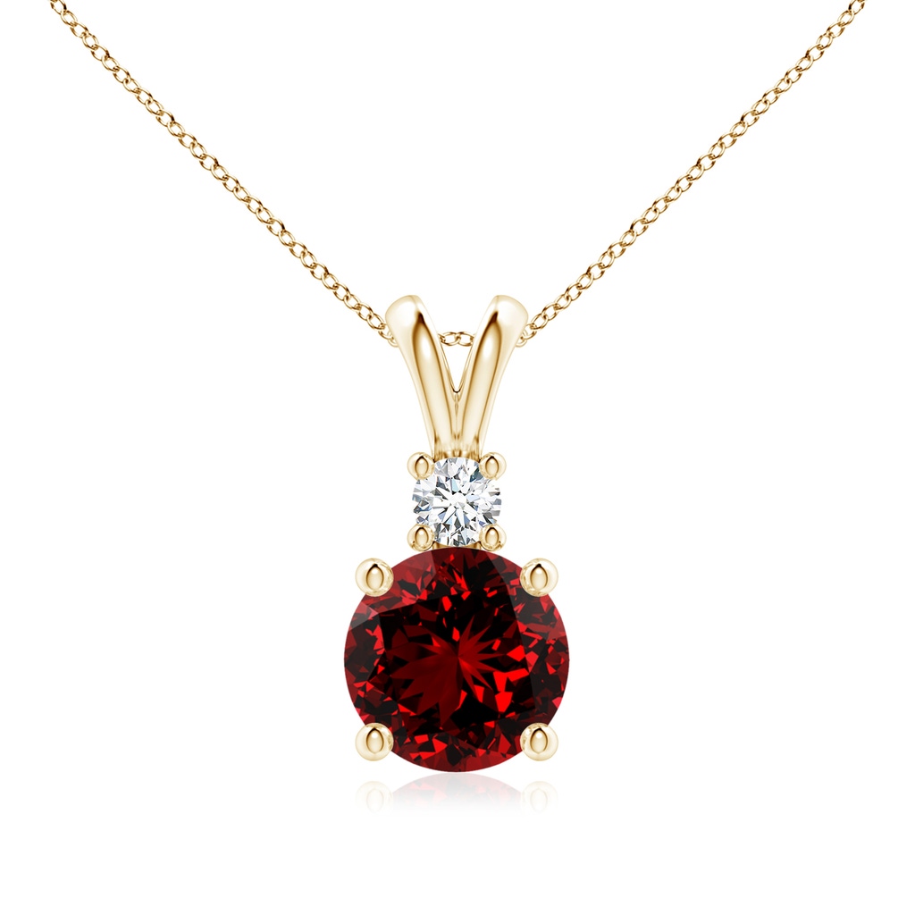 8mm Labgrown Lab-Grown Round Ruby Solitaire V-Bale Pendant with Diamond in Yellow Gold