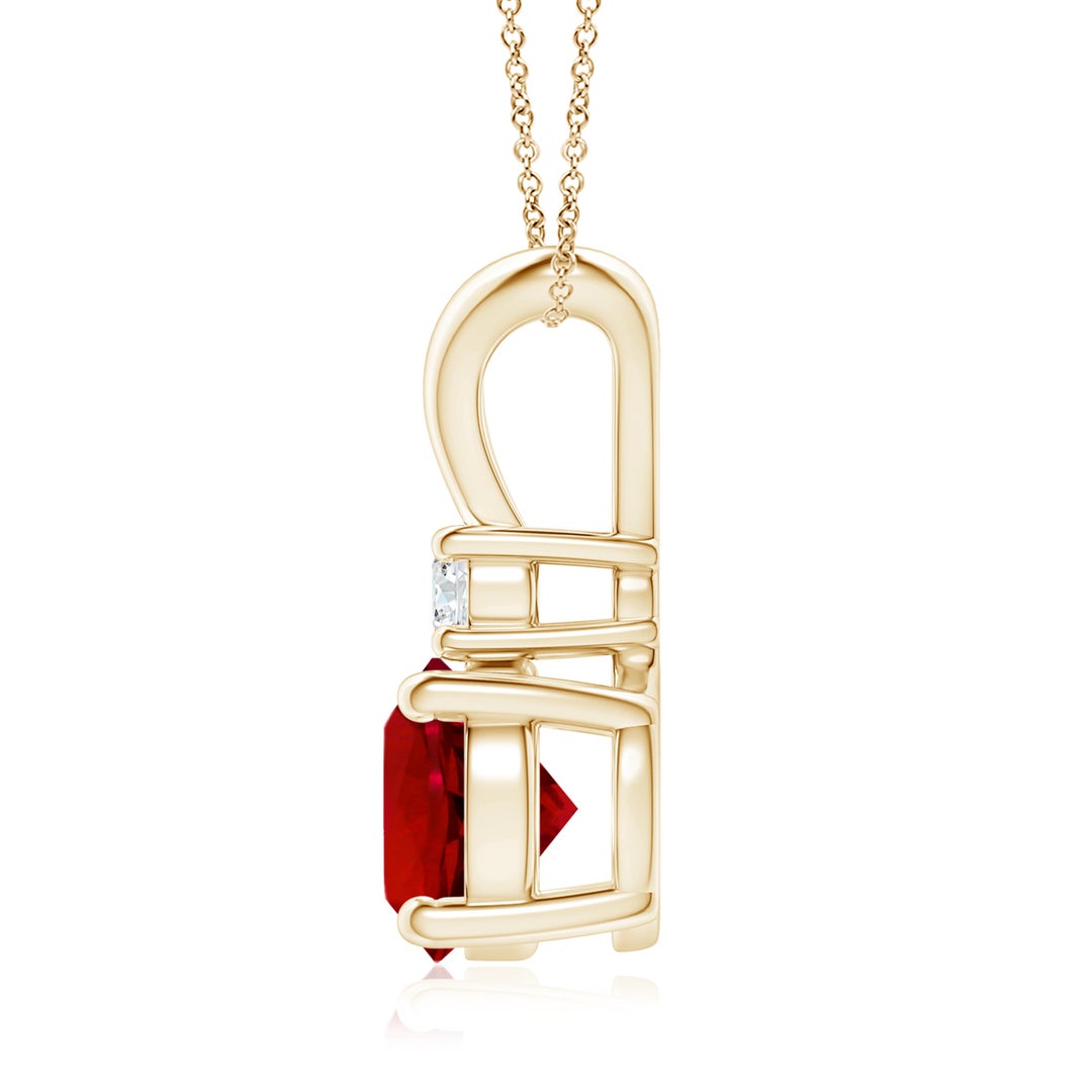 8mm Labgrown Lab-Grown Round Ruby Solitaire V-Bale Pendant with Lab Diamond in Yellow Gold - side 3
