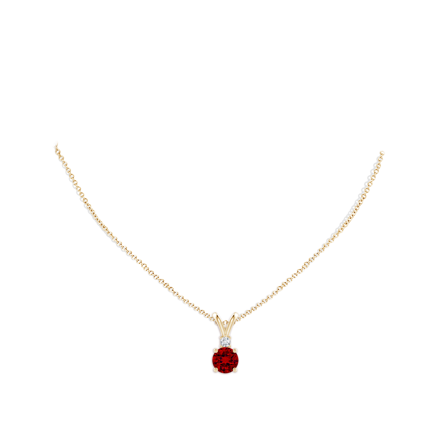 Lab-Grown Round Ruby Solitaire V-Bale Pendant with Lab Diamond