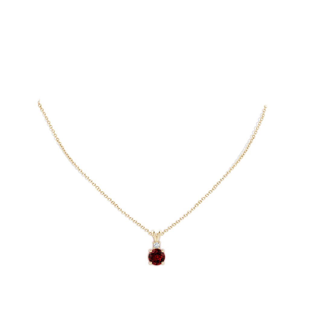 8mm Labgrown Lab-Grown Round Ruby Solitaire V-Bale Pendant with Diamond in Yellow Gold pen