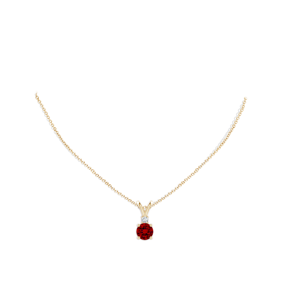 8mm Labgrown Lab-Grown Round Ruby Solitaire V-Bale Pendant with Lab Diamond in Yellow Gold pen