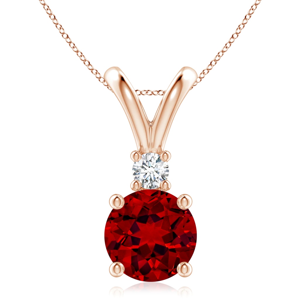 9mm Labgrown Lab-Grown Round Ruby Solitaire V-Bale Pendant with Lab Diamond in 10K Rose Gold