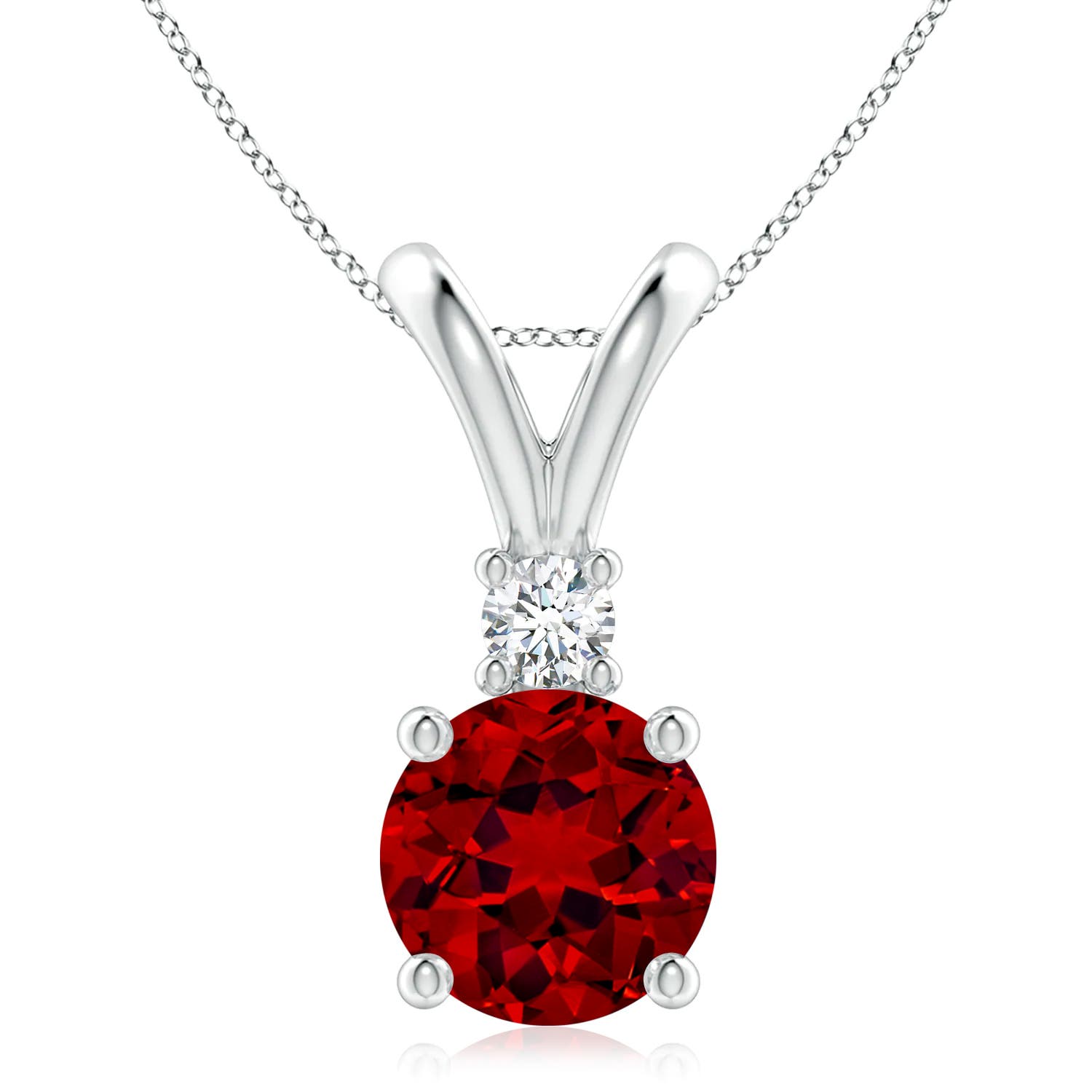 9mm Labgrown Lab-Grown Round Ruby Solitaire V-Bale Pendant with Lab Diamond in P950 Platinum
