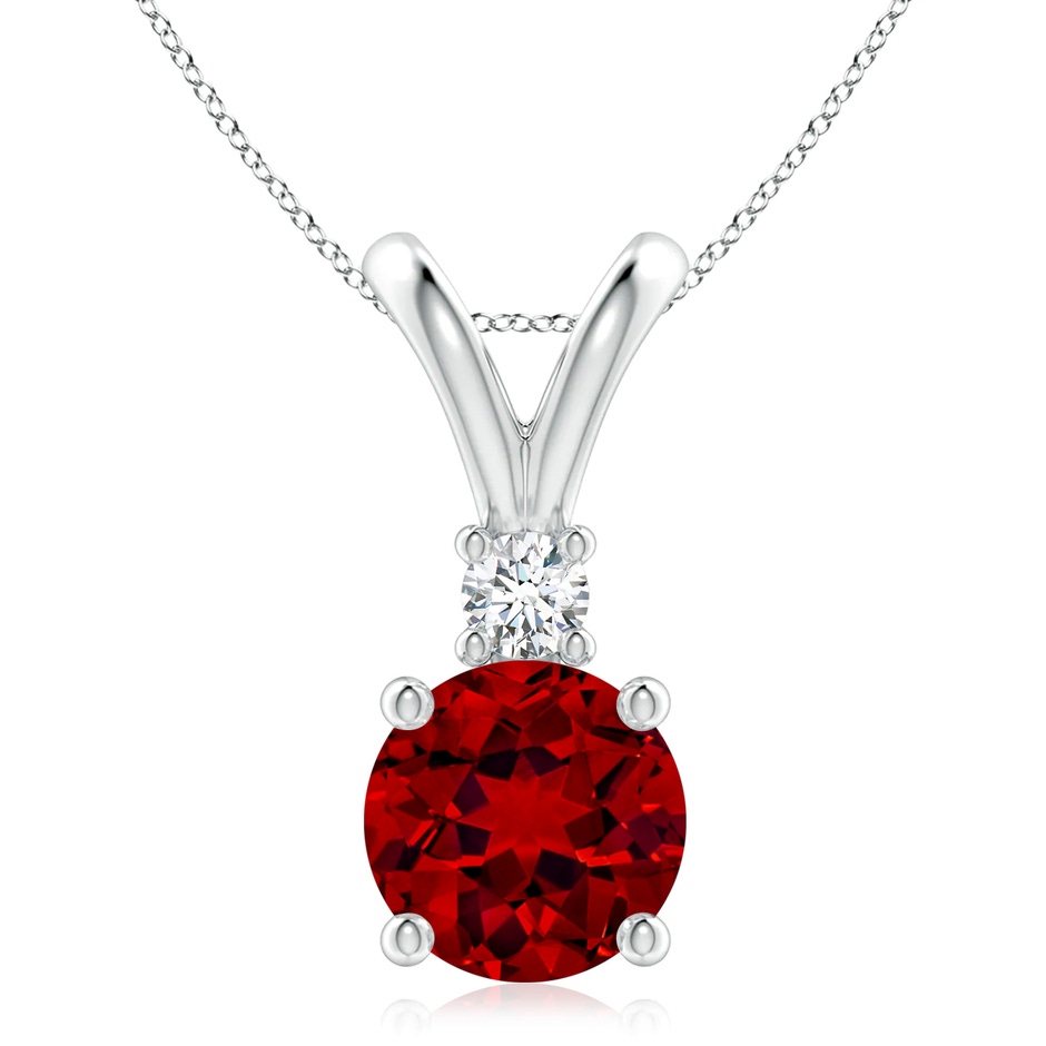 9mm Labgrown Lab-Grown Round Ruby Solitaire V-Bale Pendant with Lab Diamond in P950 Platinum 