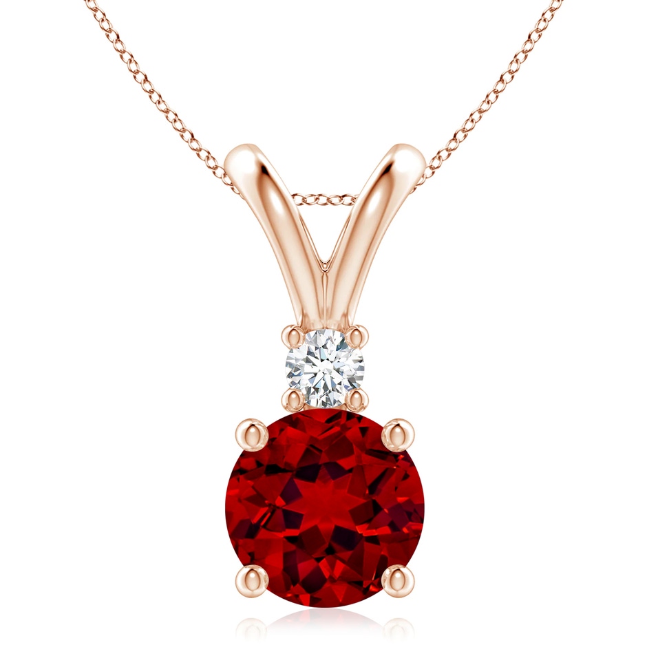 9mm Labgrown Lab-Grown Round Ruby Solitaire V-Bale Pendant with Lab Diamond in Rose Gold 