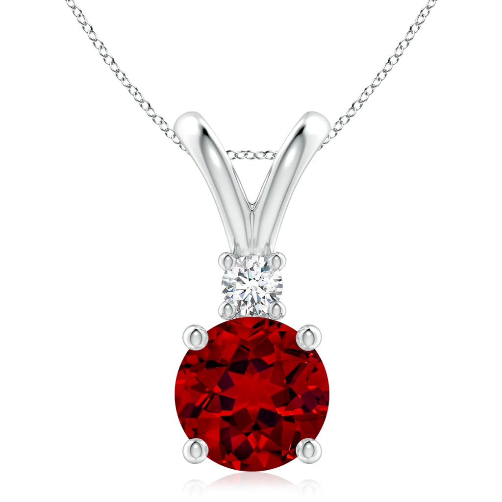 9mm Labgrown Lab-Grown Round Ruby Solitaire V-Bale Pendant with Lab Diamond in White Gold