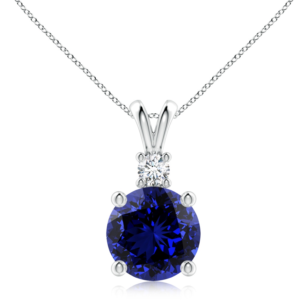 10mm Labgrown Lab-Grown Round Blue Sapphire Solitaire V-Bale Pendant with Diamond in P950 Platinum