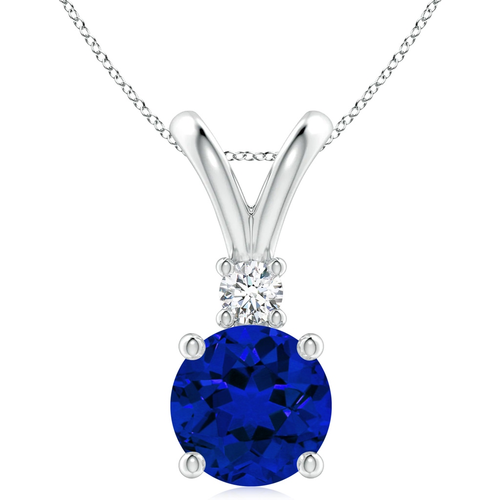 10mm Labgrown Lab-Grown Round Blue Sapphire Solitaire V-Bale Pendant with Diamond in P950 Platinum