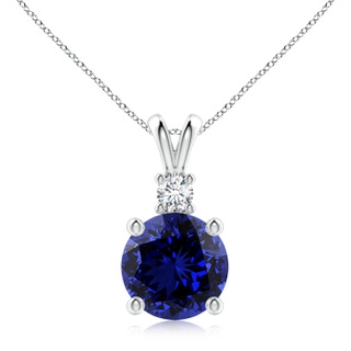 10mm Labgrown Lab-Grown Round Blue Sapphire Solitaire V-Bale Pendant with Diamond in S999 Silver