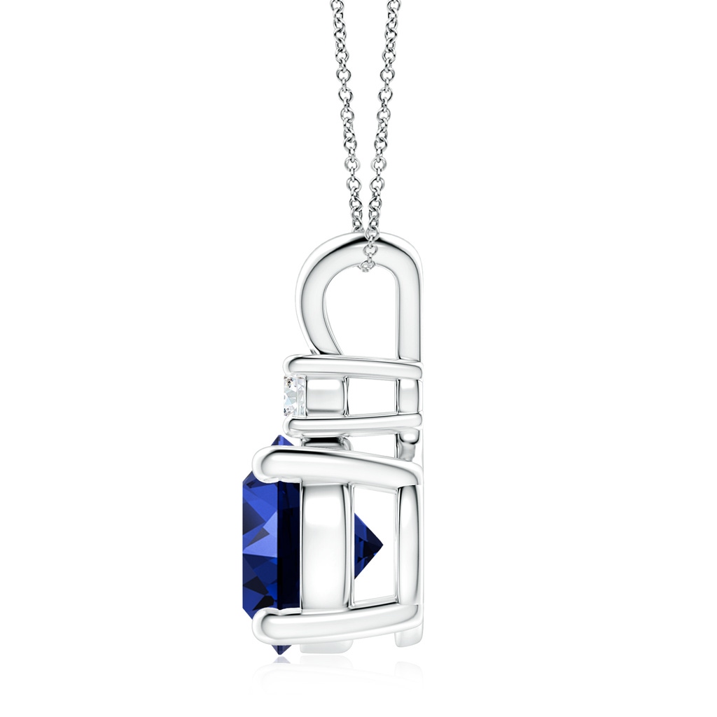 10mm Labgrown Lab-Grown Round Blue Sapphire Solitaire V-Bale Pendant with Diamond in White Gold Side 199