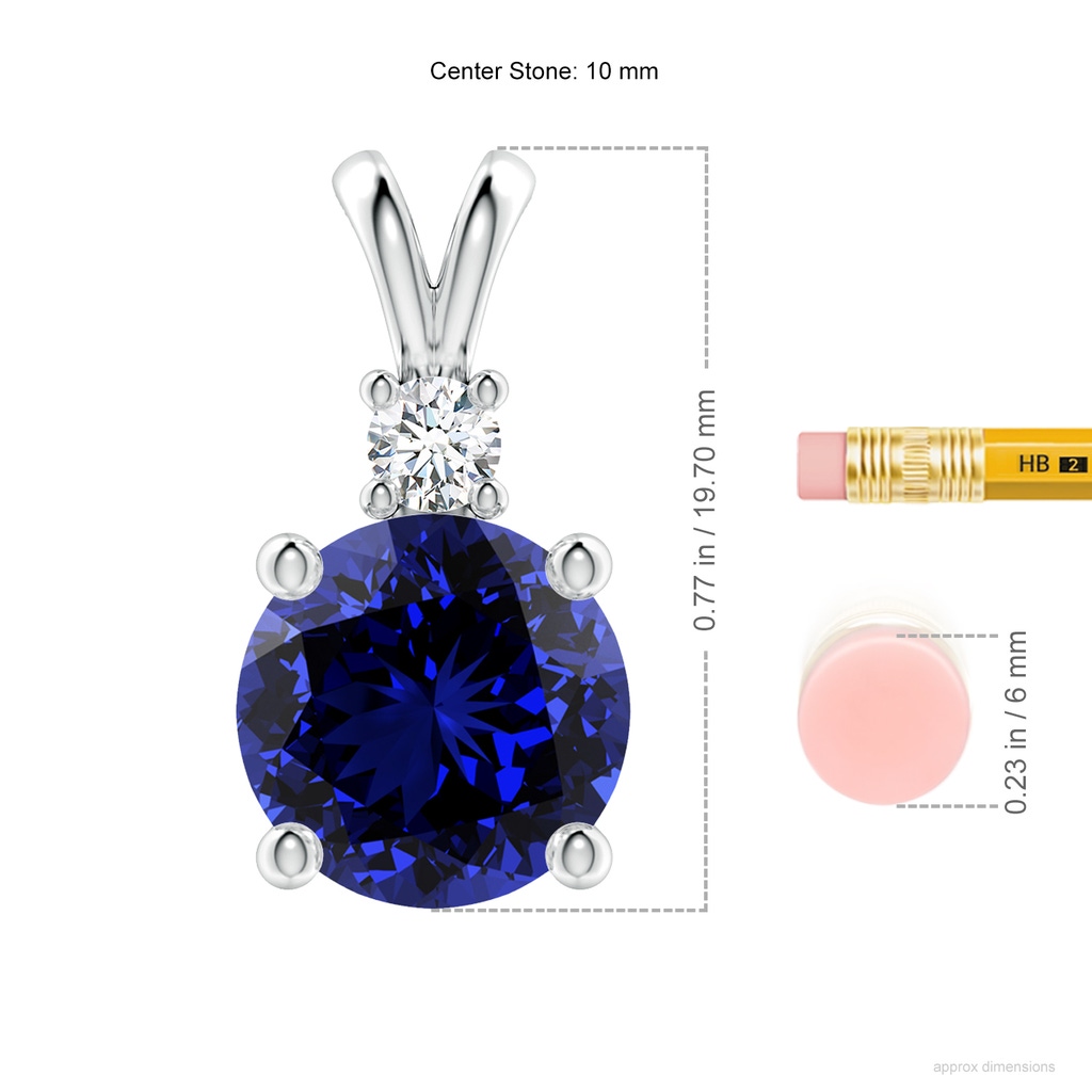 10mm Labgrown Lab-Grown Round Blue Sapphire Solitaire V-Bale Pendant with Diamond in White Gold ruler