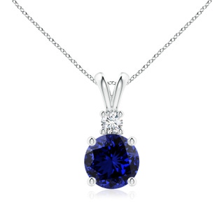 8mm Labgrown Lab-Grown Round Blue Sapphire Solitaire V-Bale Pendant with Diamond in P950 Platinum