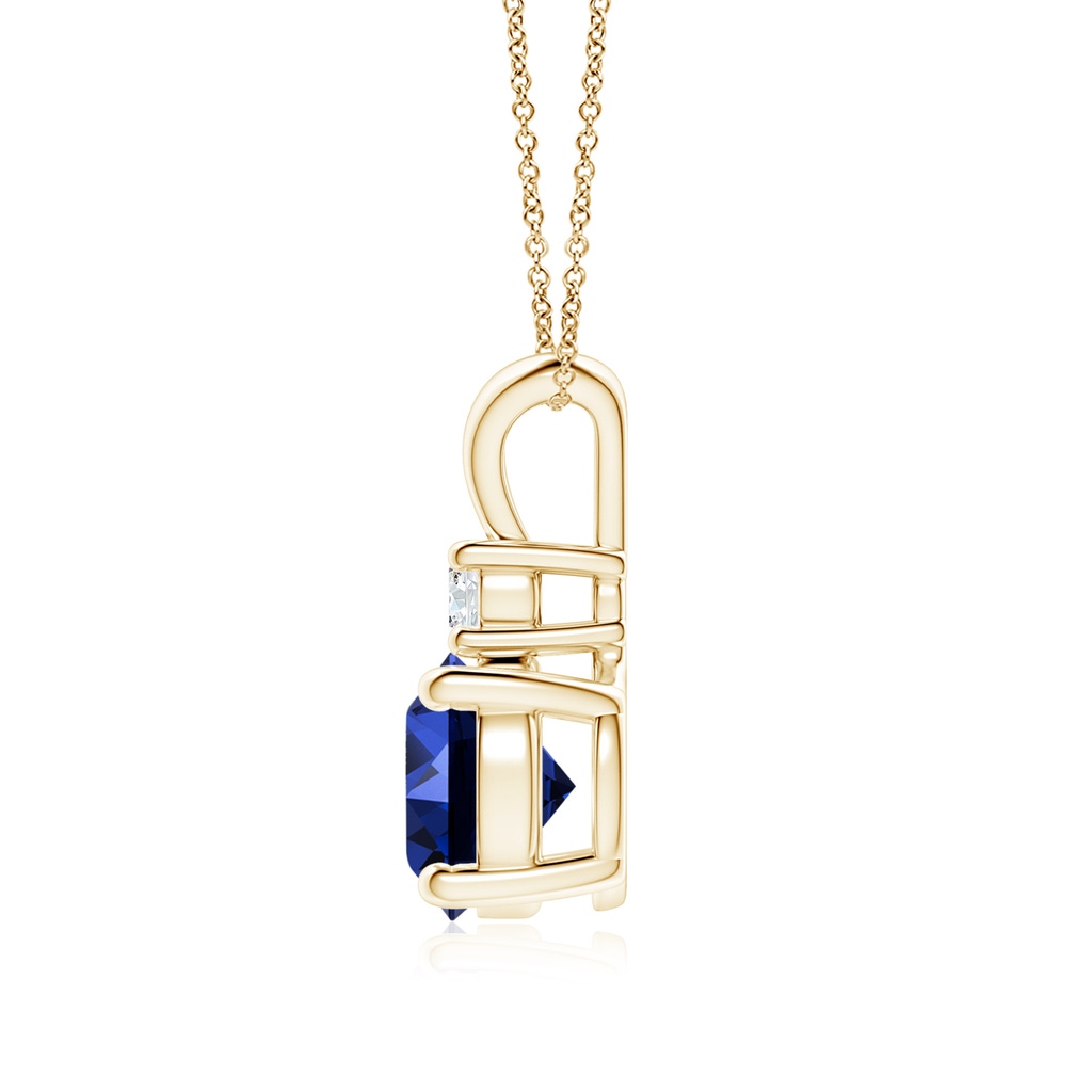 8mm Labgrown Lab-Grown Round Blue Sapphire Solitaire V-Bale Pendant with Diamond in Yellow Gold Side 199