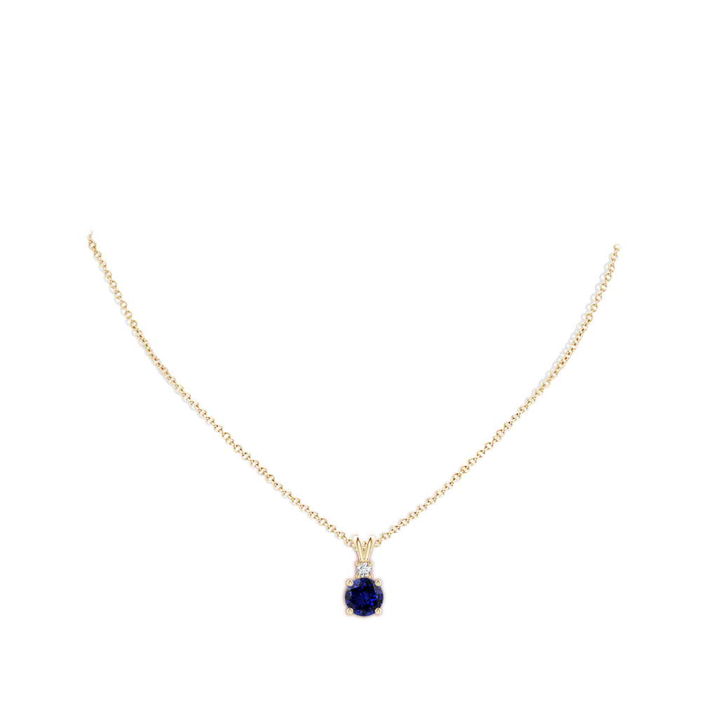 8mm Labgrown Lab-Grown Round Blue Sapphire Solitaire V-Bale Pendant with Diamond in Yellow Gold pen