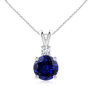 9mm Labgrown Lab-Grown Round Blue Sapphire Solitaire V-Bale Pendant with Diamond in P950 Platinum