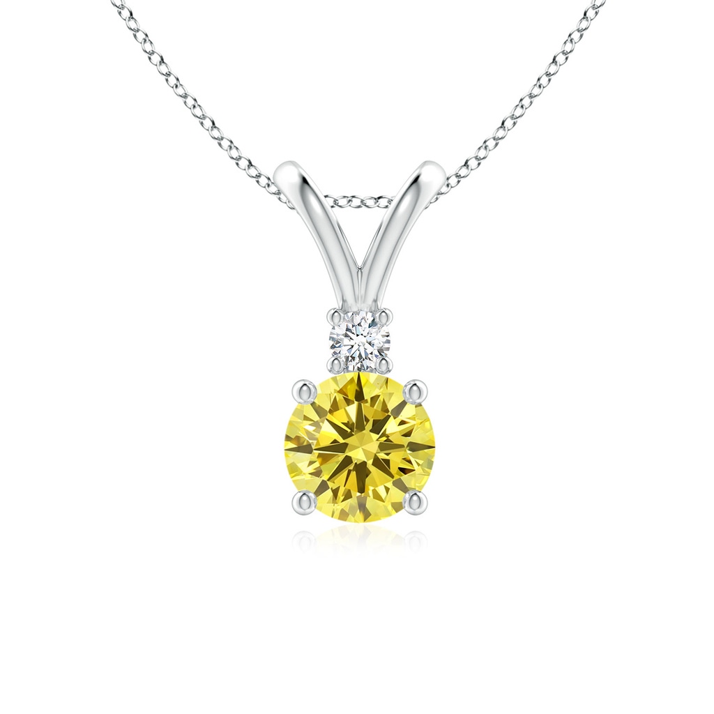 6.2mm Labgrown Round Lab-Grown Fancy Intense Yellow Diamond V-Bale Pendant in White Gold