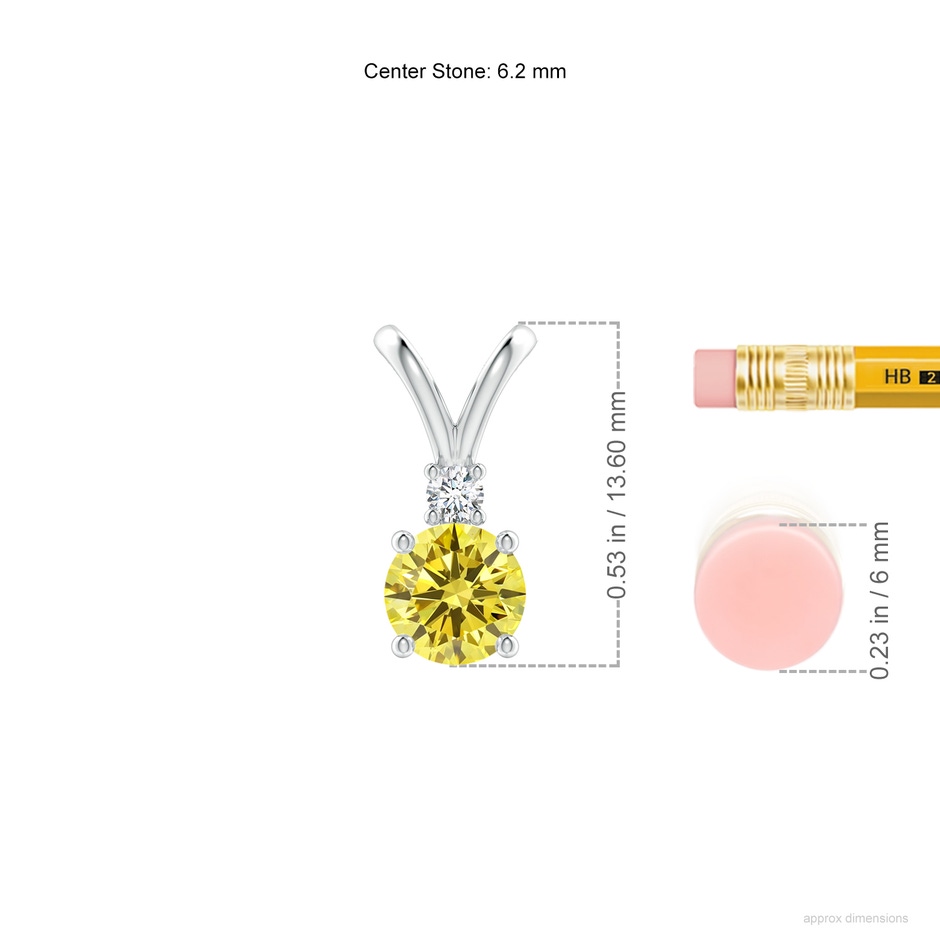 6.2mm Labgrown Round Lab-Grown Fancy Intense Yellow Diamond V-Bale Pendant in White Gold ruler