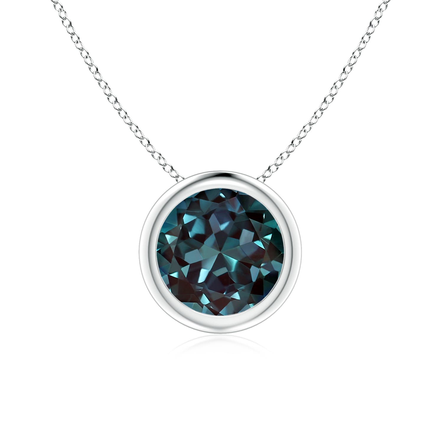 7mm Labgrown Bezel-Set Round Lab-Grown Alexandrite Solitaire Pendant in 18CT White Gold