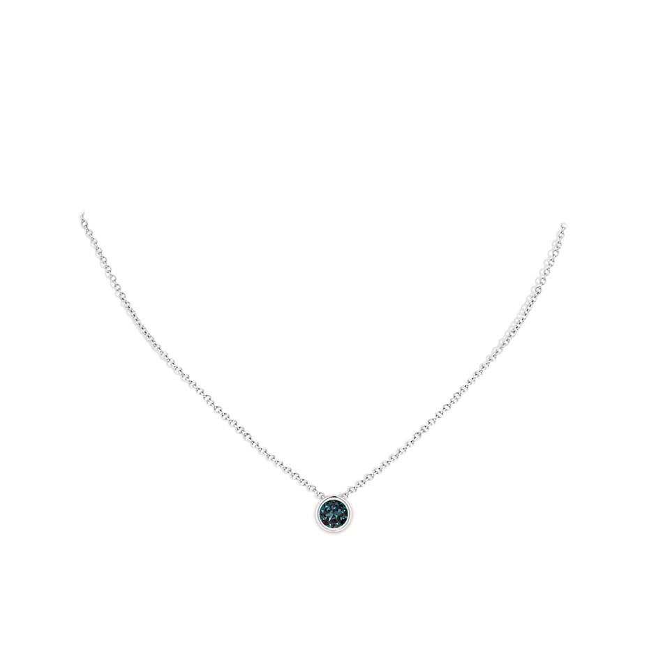 7mm Labgrown Bezel-Set Round Lab-Grown Alexandrite Solitaire Pendant in 18K White Gold pen
