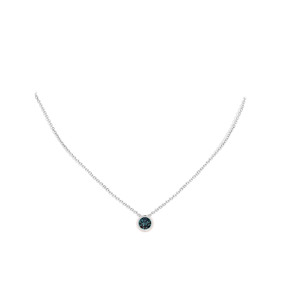 7mm Labgrown Bezel-Set Round Lab-Grown Alexandrite Solitaire Pendant in White Gold - body_neck