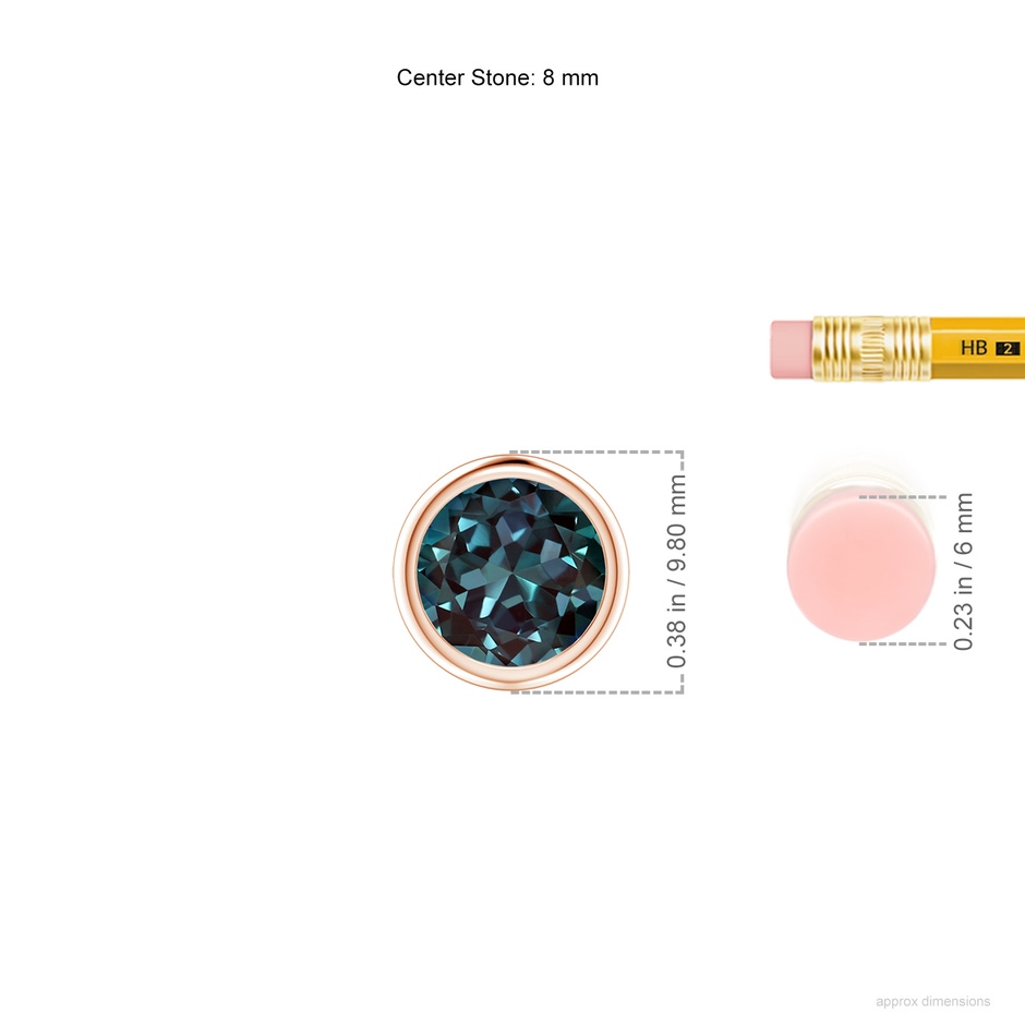8mm Labgrown Bezel-Set Round Lab-Grown Alexandrite Solitaire Pendant in 18K Rose Gold ruler