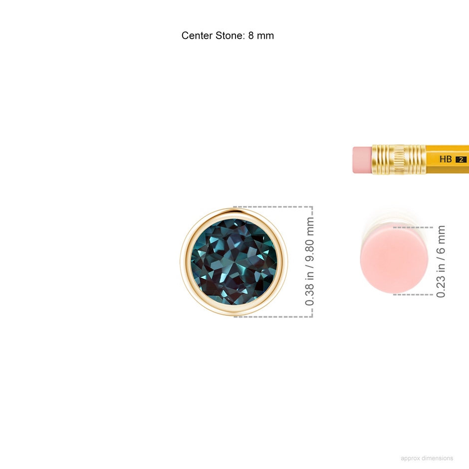 8mm Labgrown Bezel-Set Round Lab-Grown Alexandrite Solitaire Pendant in 18K Yellow Gold ruler