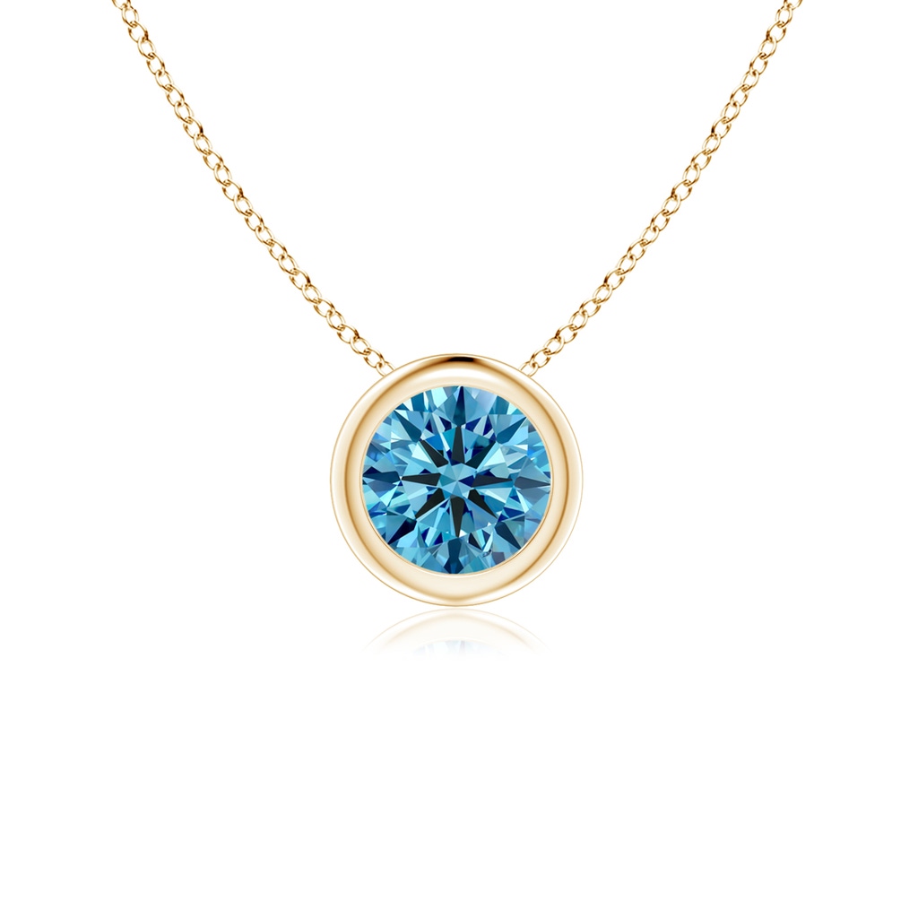 5.1mm Labgrown Bezel-Set Round Lab-Grown Fancy Intense Blue Diamond Solitaire Pendant in Yellow Gold