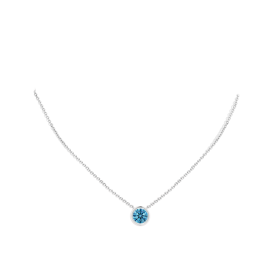 7mm Labgrown Bezel-Set Round Lab-Grown Fancy Intense Blue Diamond Solitaire Pendant in White Gold pen