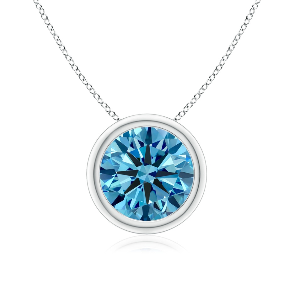 8.1mm Labgrown Bezel-Set Round Lab-Grown Fancy Intense Blue Diamond Solitaire Pendant in White Gold 