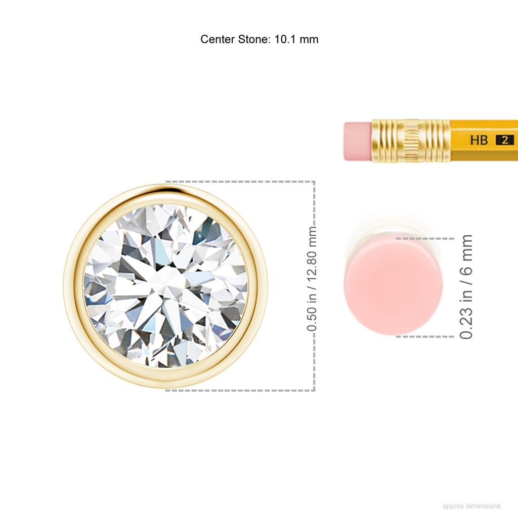 10.1mm FGVS Lab-Grown Bezel-Set Round Diamond Solitaire Pendant in 18K Yellow Gold ruler
